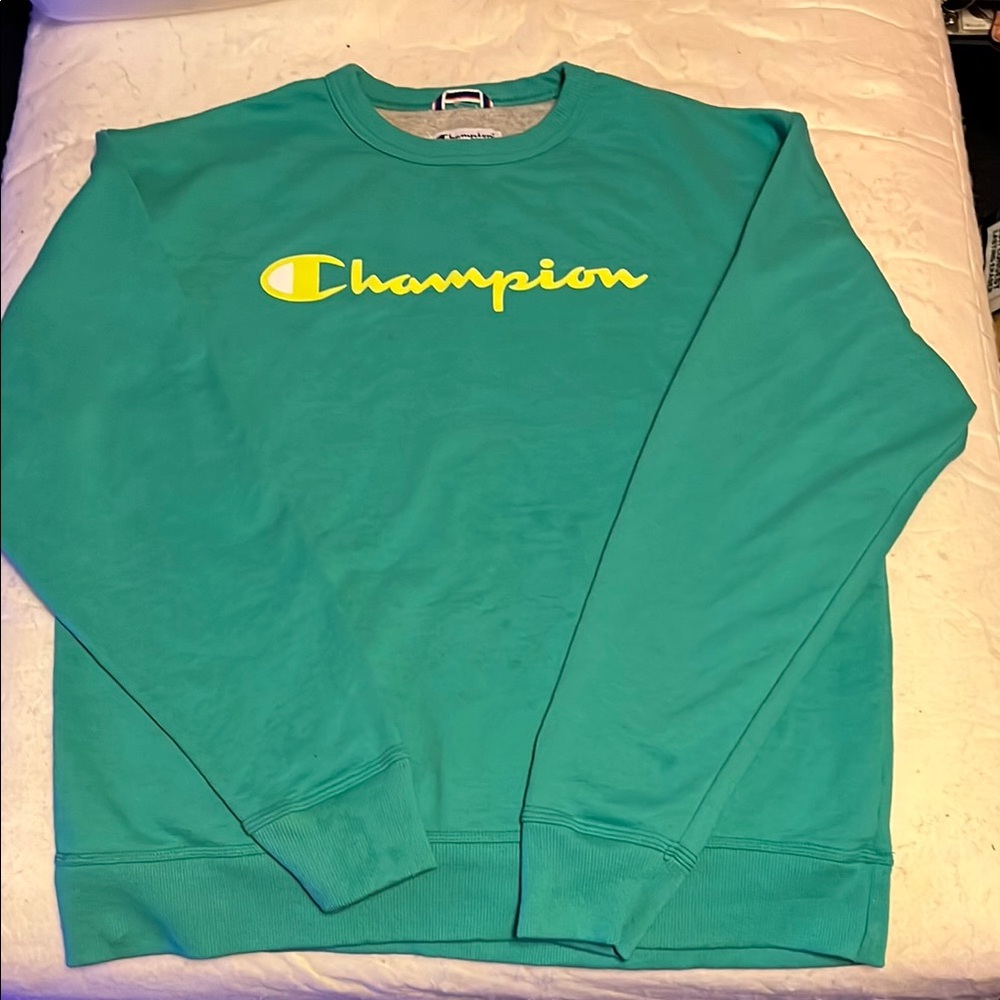 Champion Green Crewneck Sweatshirt with Yellow Logo